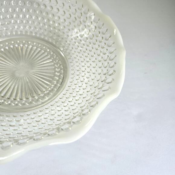 Vintage Anchor Hocking Moonstone Bowl Hobnail Opalescent Ruffled Edge 1940s - Picture 7 of 9